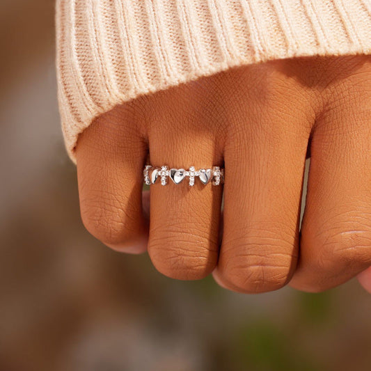 *Preorder: Sterling Silver Heart and Cross Ring*